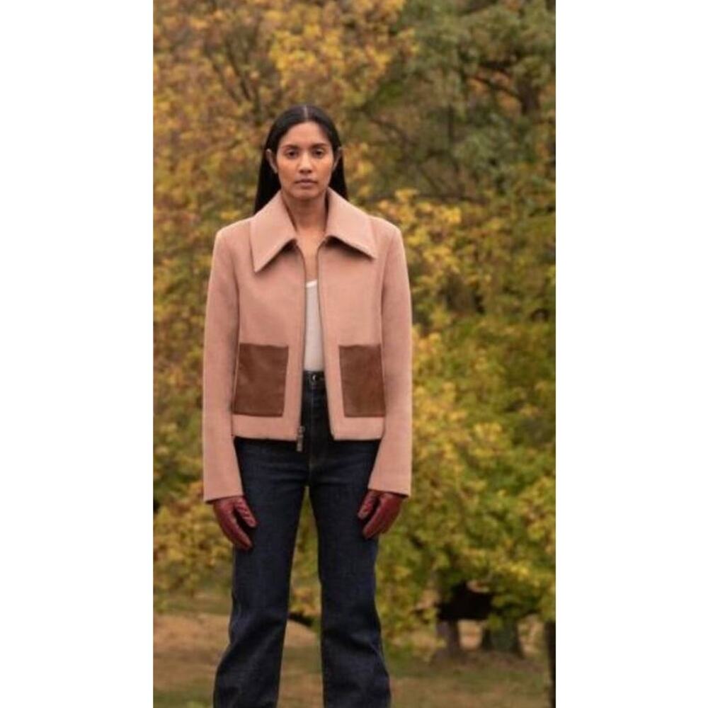 WAS HIM Taupe and Brown Wool Blend Cropped Single Breast Coat - S